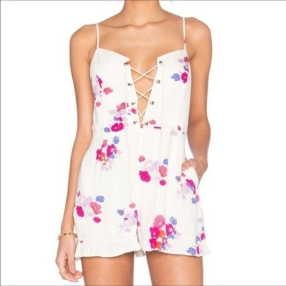 Minkpink Floral Lace-Up Romper With Rope Tie Front - Picture 1 of 5